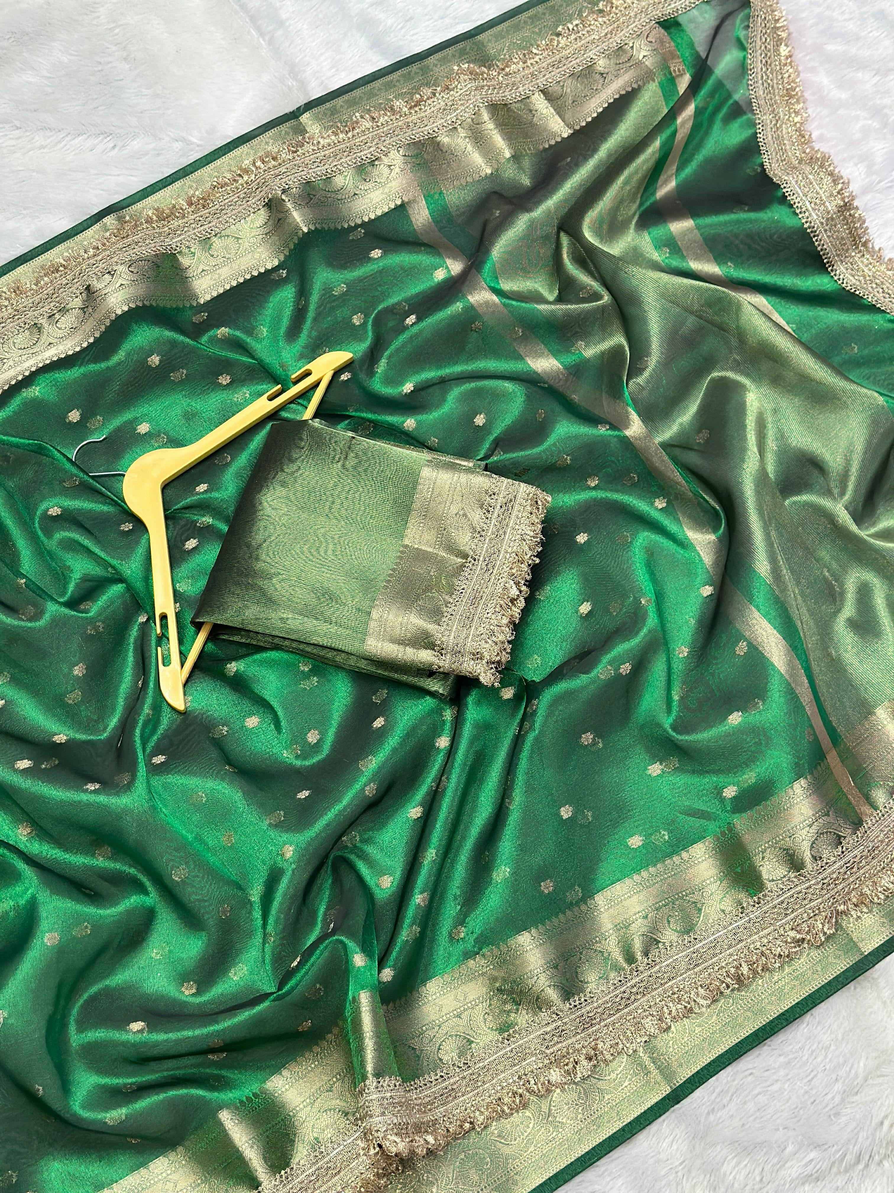 BANARASI SOFT TISSUE SILK SAREE WITH PREMIUM DOUBLE LACE WORK
