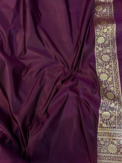 Bridal Banarasi satin Katan silk sarees in dark wine colour with all over Swarovski work