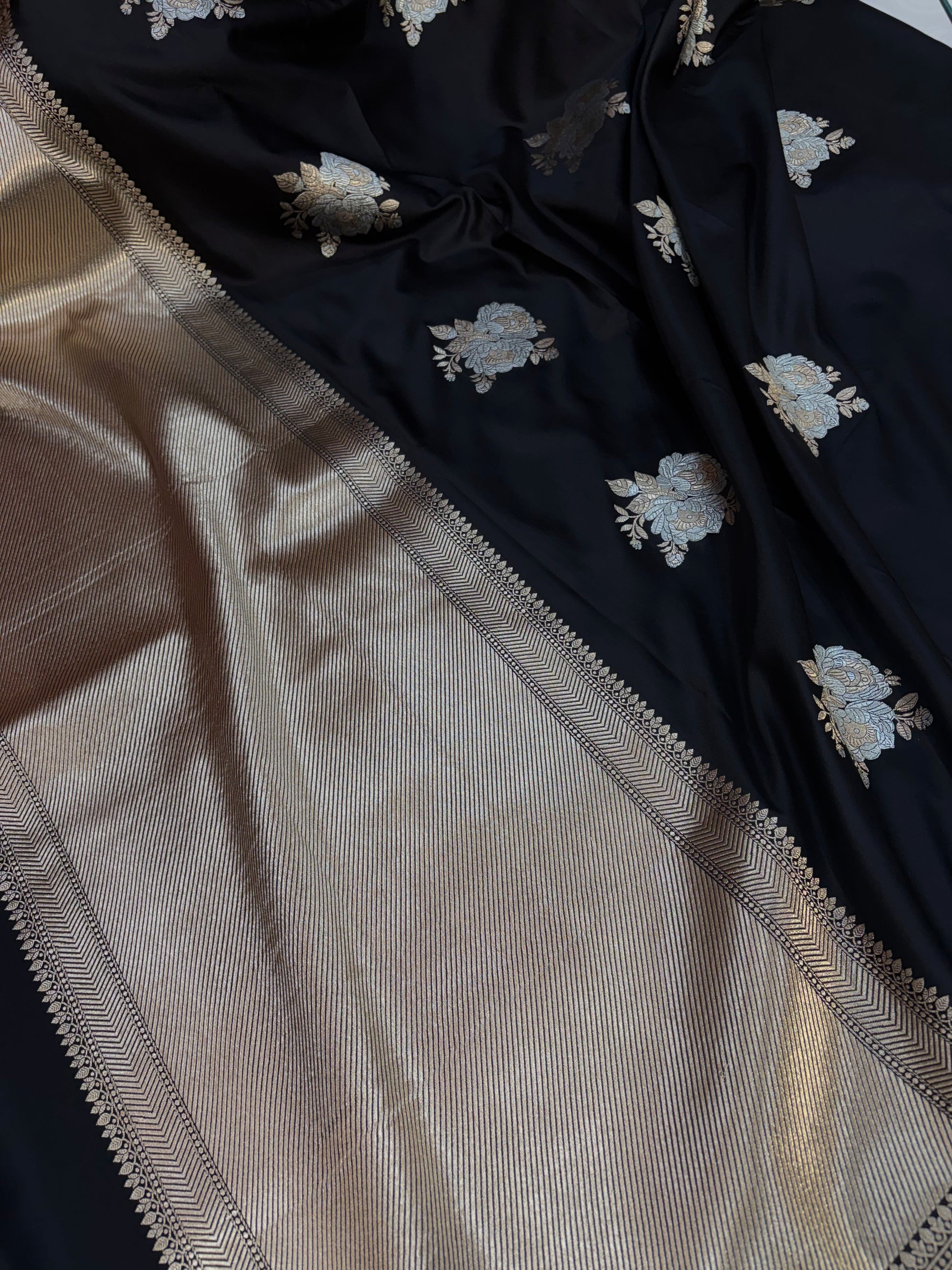 Beautiful Black mulberry silk saree