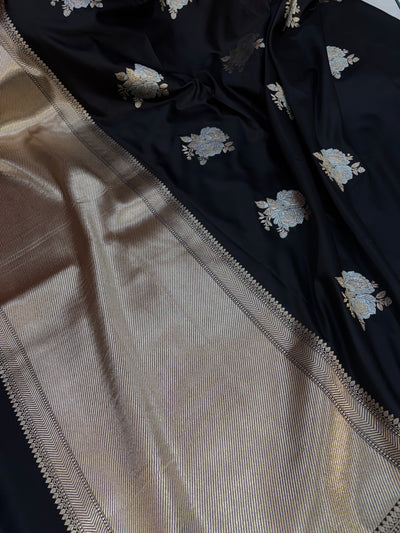 Beautiful Black mulberry silk saree