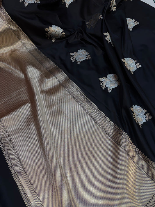 Beautiful Black mulberry silk saree