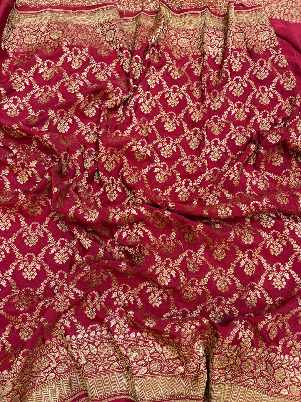 Pure khaddi crepe silk saree in maroon blue colour