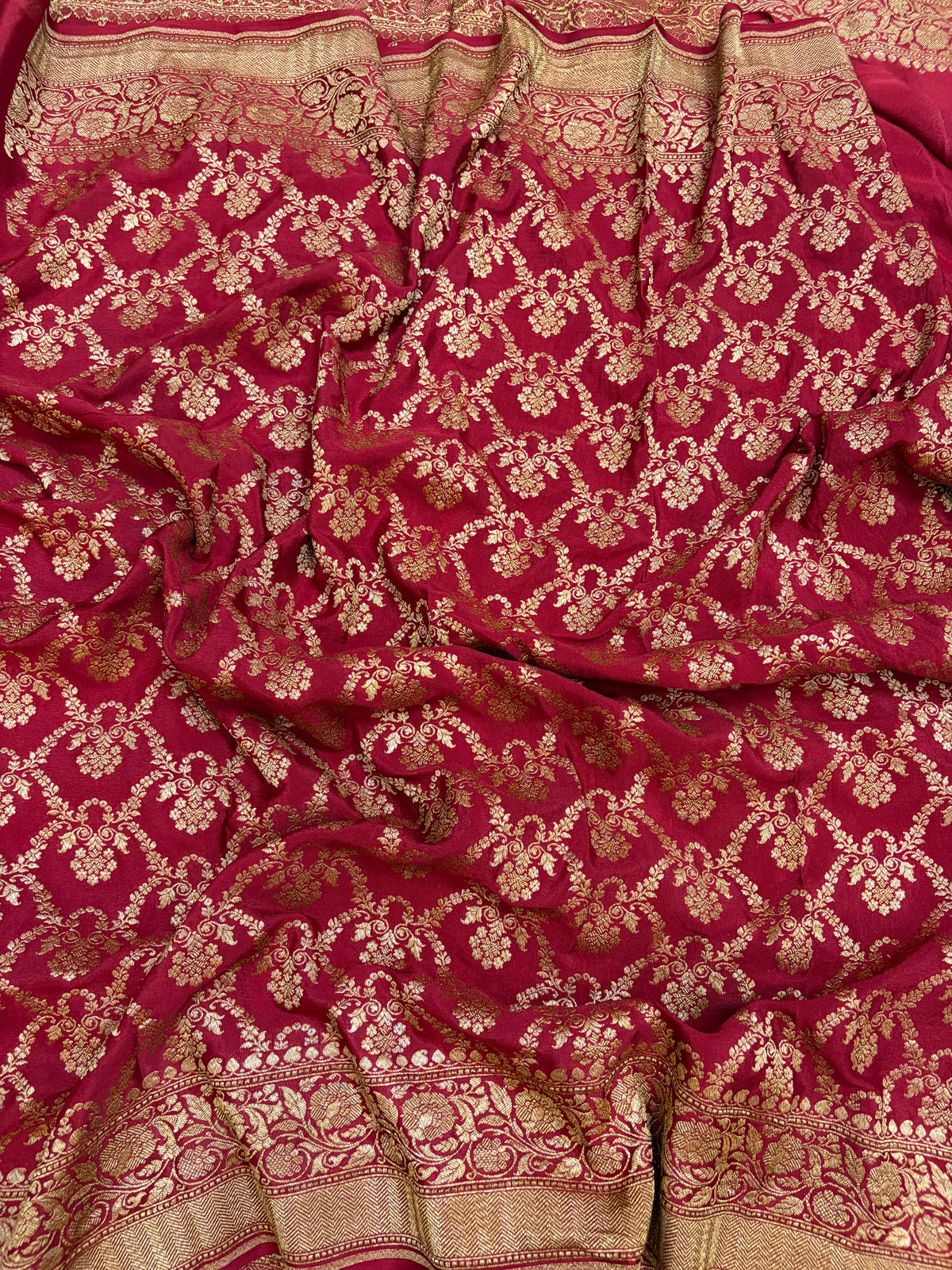 Pure khaddi crepe silk saree in maroon blue colour