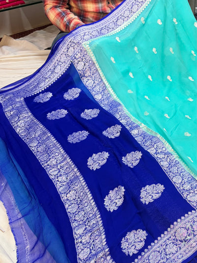 PURE KHADDI CHIFFON SILK SAREE IN DUAL COLOUR