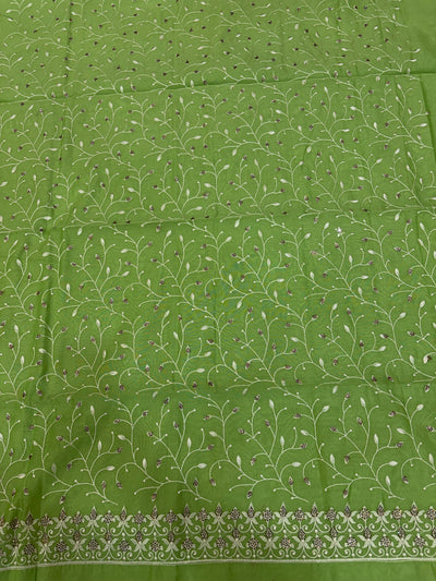 Banarasi pista green soft silk suit with all over embroidery work