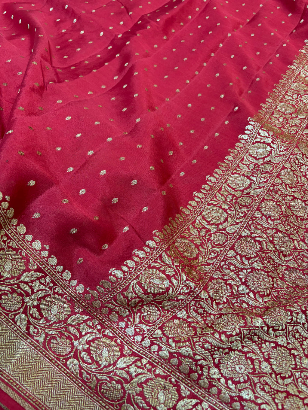 Pure khaddi crepe silk saree in red colour