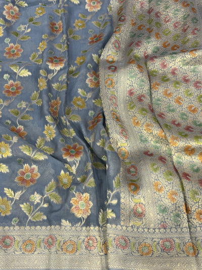 Beautiful grey colour georgette silk saree