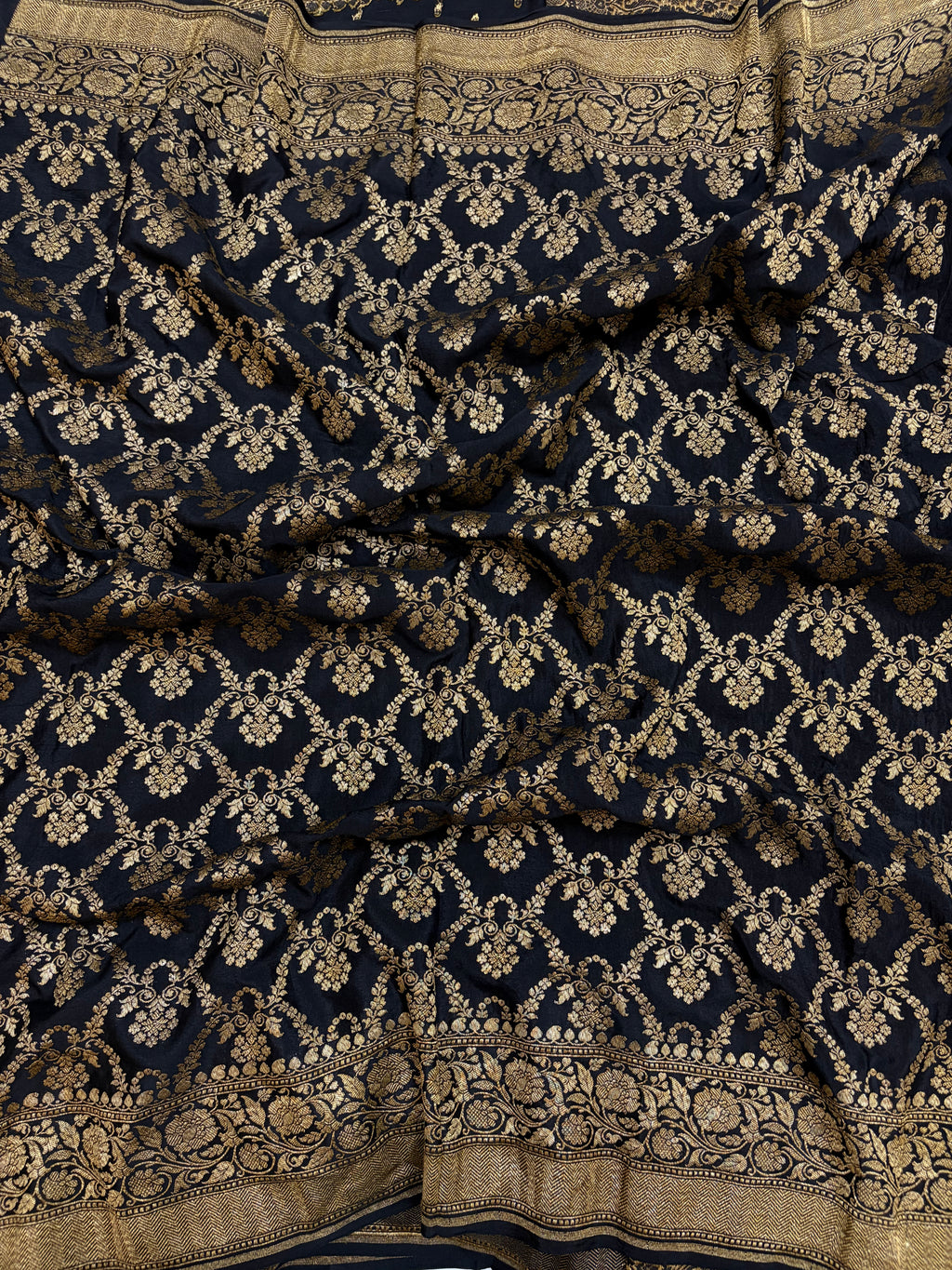 Pure khaddi crepe silk saree in black colour