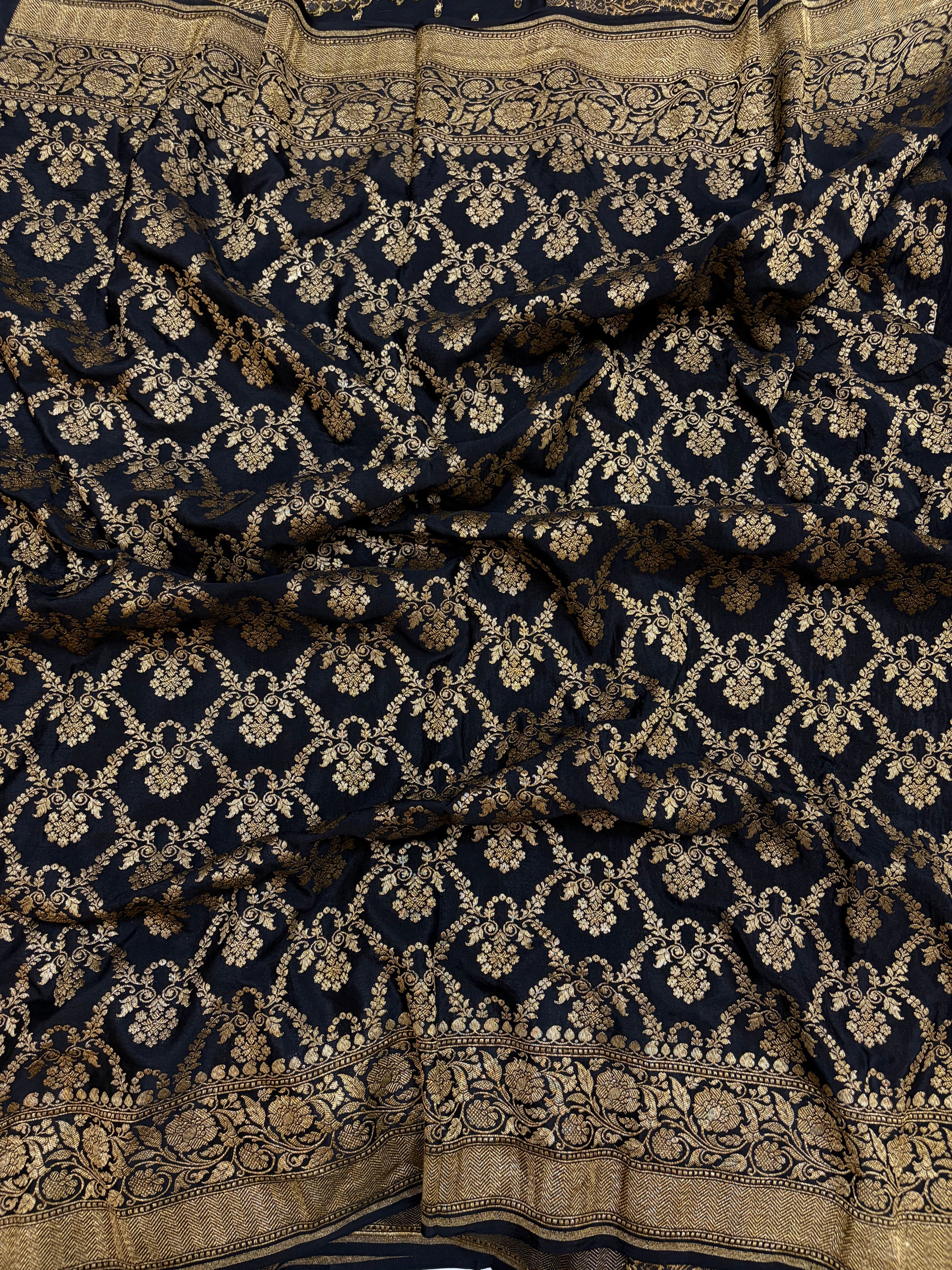 Pure khaddi crepe silk saree in black colour