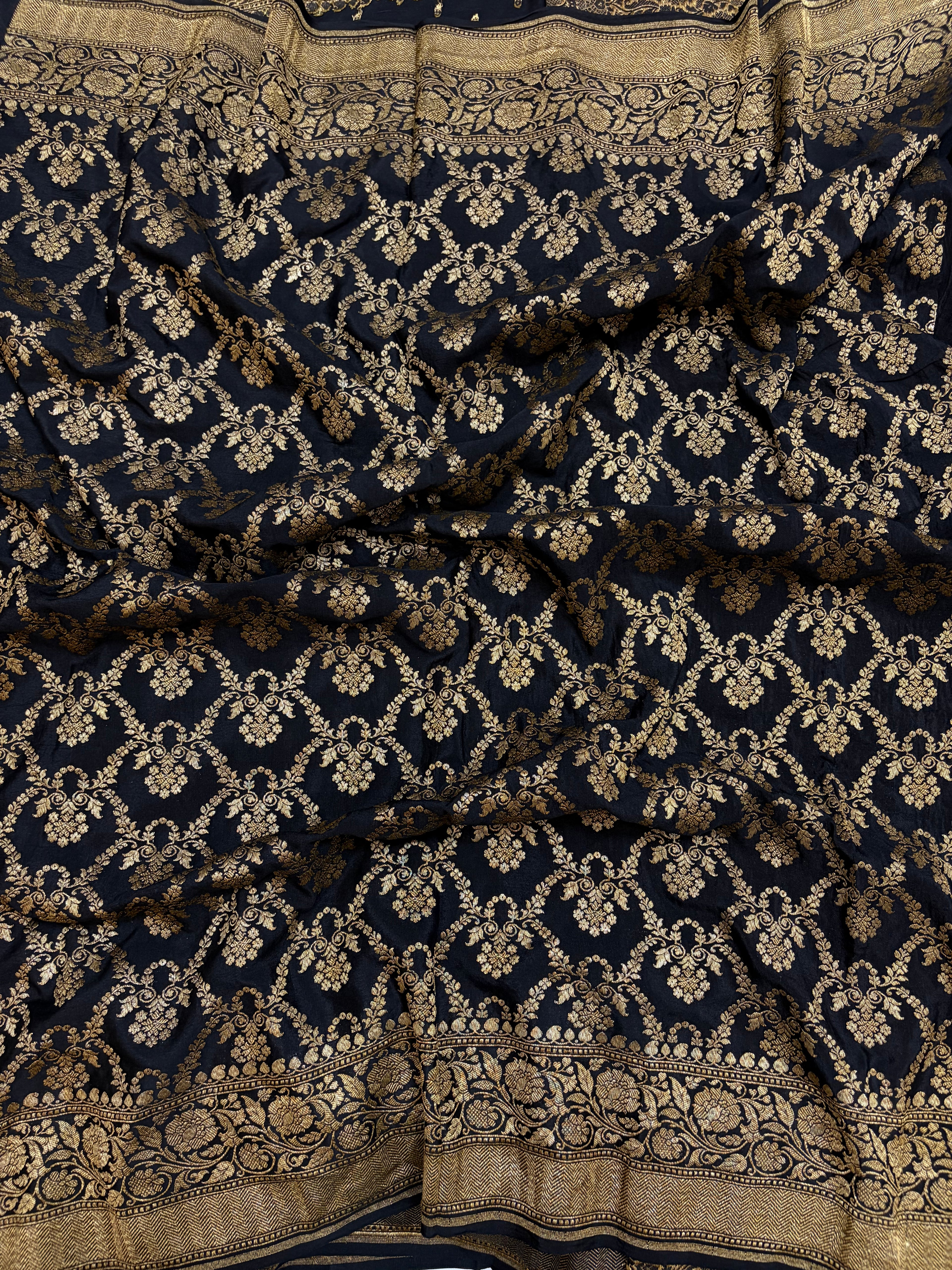 Pure khaddi crepe silk saree in black colour