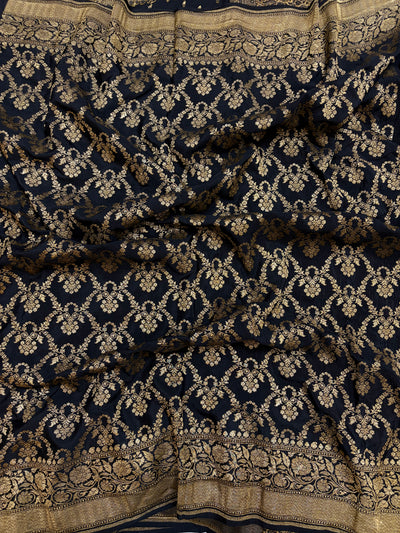 Pure khaddi crepe silk saree in black colour