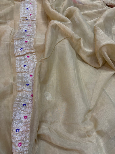 LIGHT CHIKU COLOUR PURE KHADDI CHIFFON TISSUE SILK SAREE