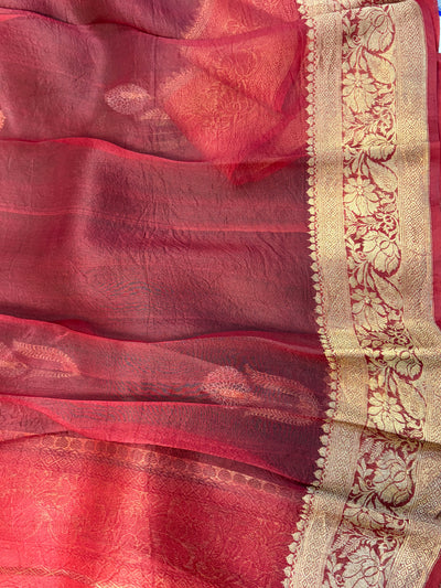 Pure handloom kora silk saree in bottle green with red colour