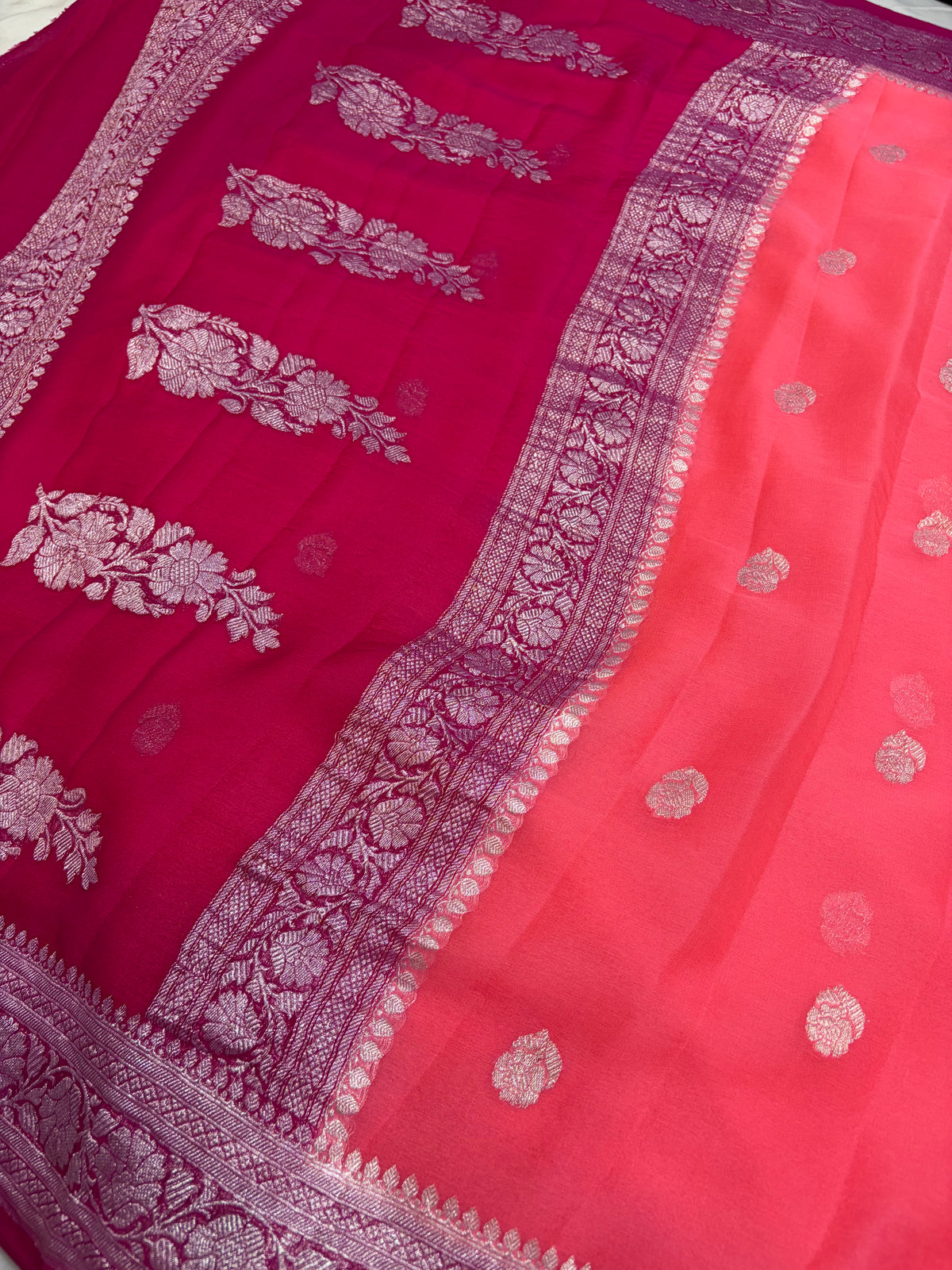 Beautiful Pure khaddi chiffon saree in beautiful contrast colour
