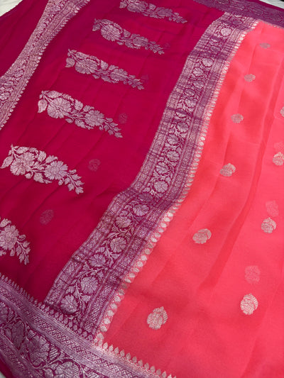 Beautiful Pure khaddi chiffon saree in beautiful contrast colour