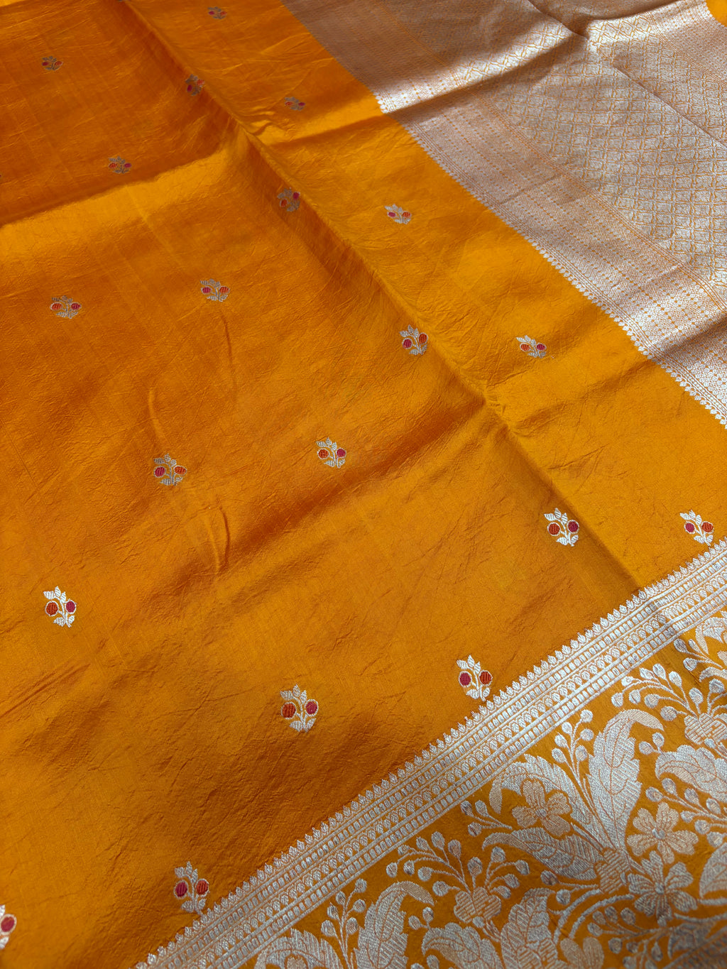 Pure raw mango saree in orange colour