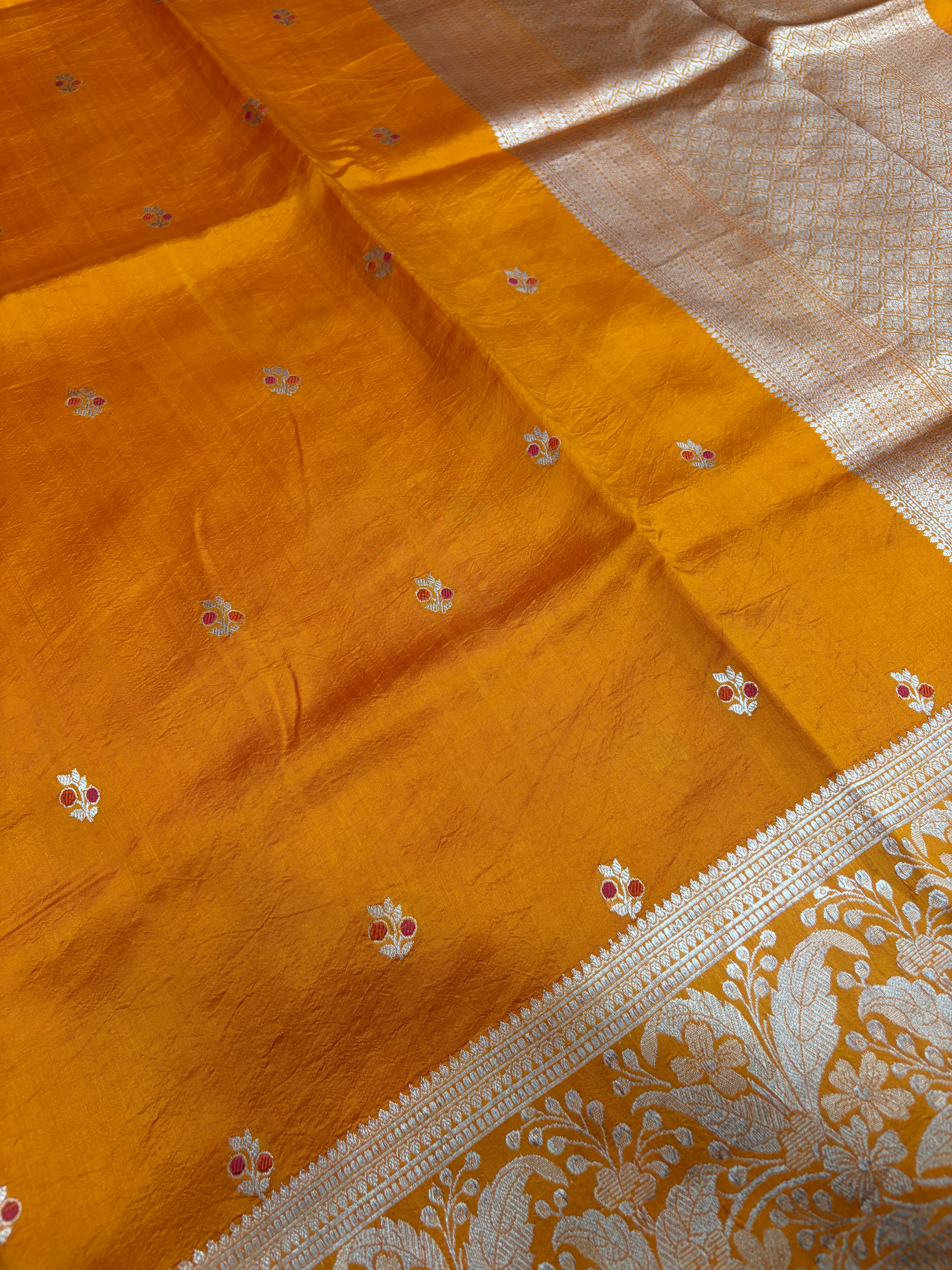 Pure raw mango saree in orange colour