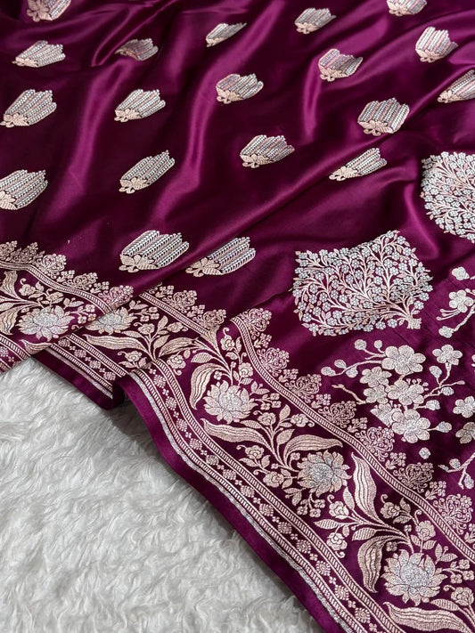 Beautiful Mashru silk saree in Wine colour