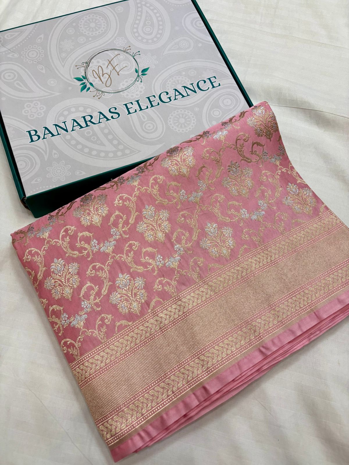 Pink Mashru Silk Saree With Zari Border Jaal