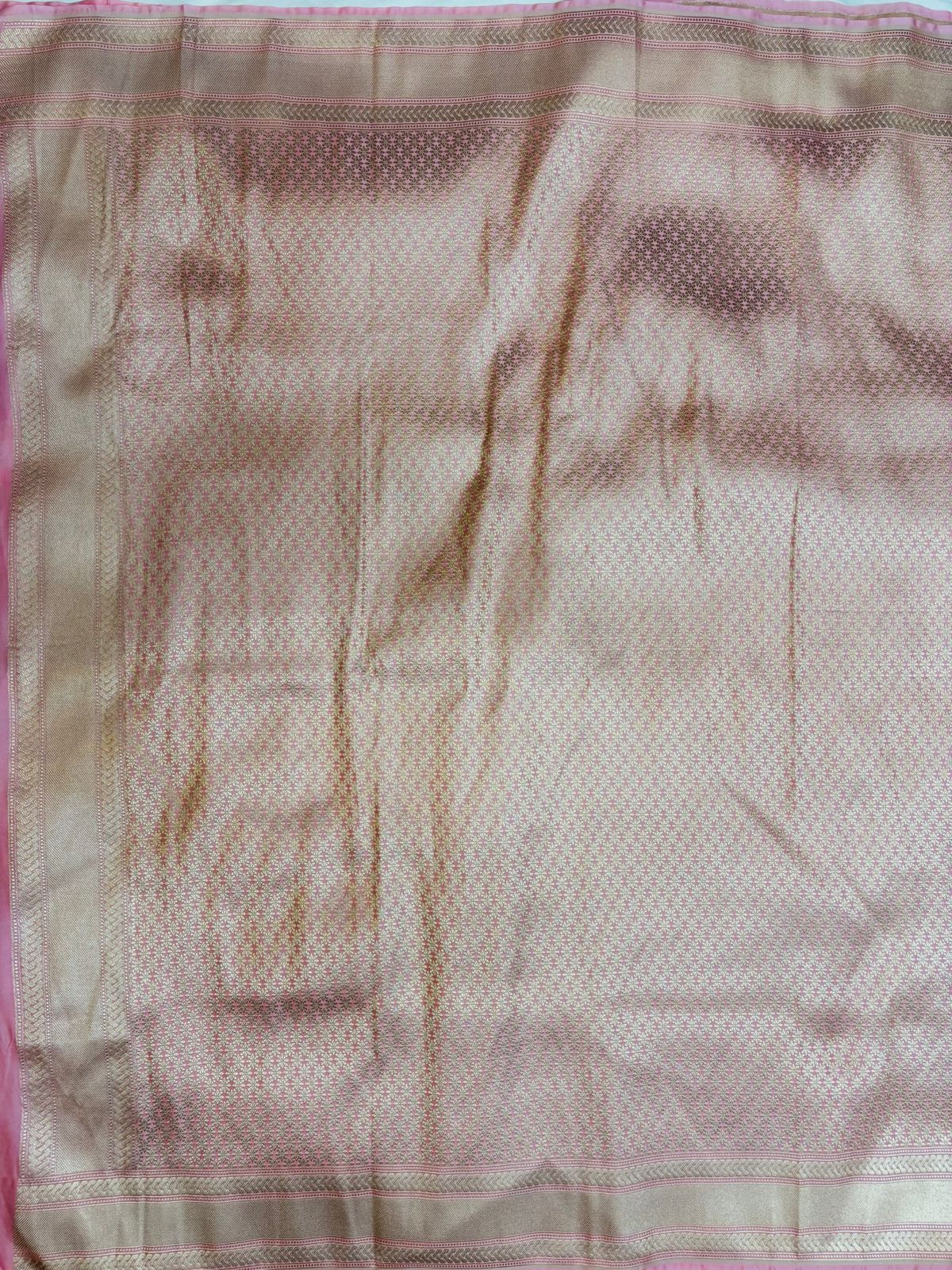 Pink Mashru Silk Saree With Zari Border Jaal