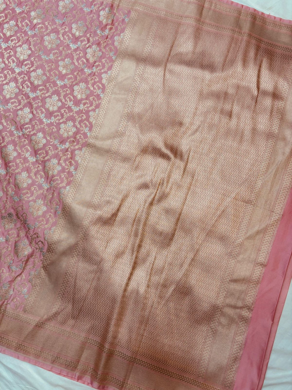 Pink Mashru Silk Saree With Zari Border Jaal