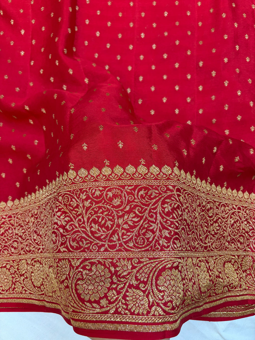 Pure khaddi crepe silk saree in red colour