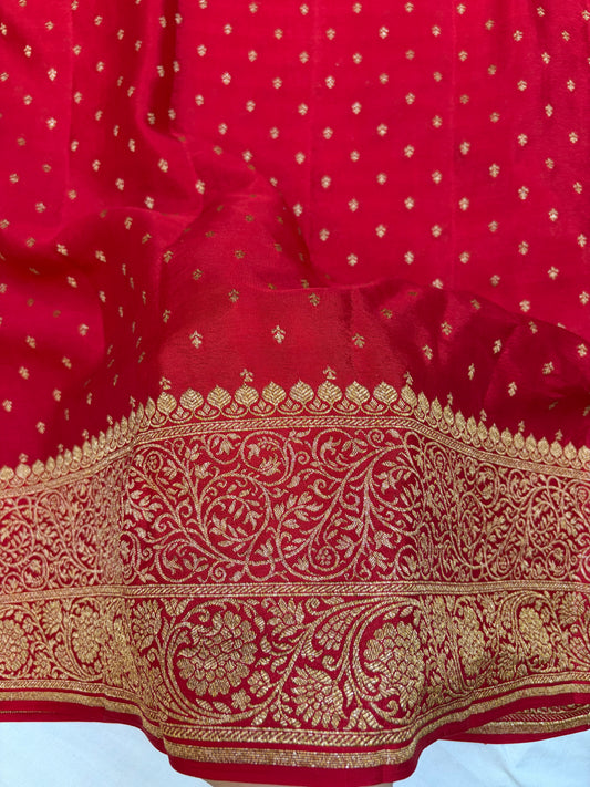 Pure khaddi crepe silk saree in red colour