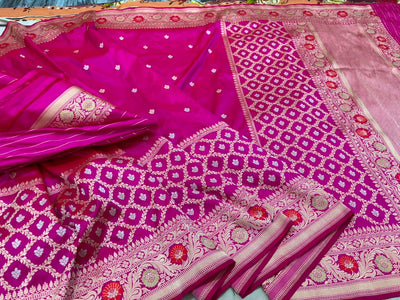 Beautiful Premium katan silk saree in Rani colour