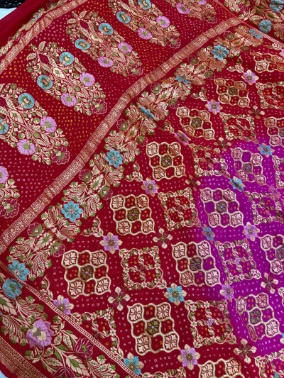 Pure Tilfi Georgette Bandhani sarees in red colour