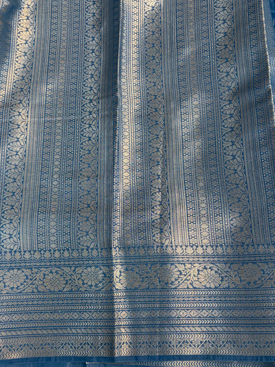 Banarasi soft katan silk saree in saphire blue colour