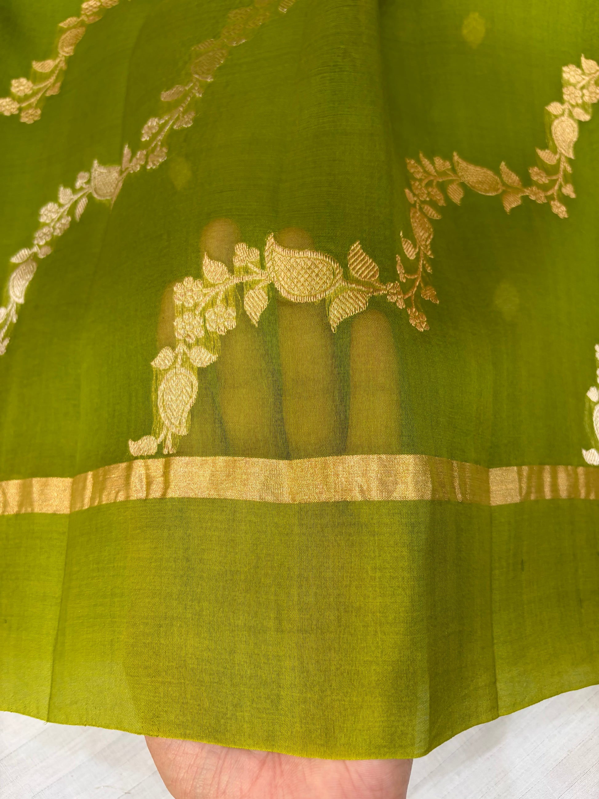 Pure handloom organza silk saree in olive green colour