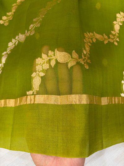 Pure handloom organza silk saree in olive green colour