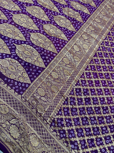 Pure Georgette Bandhani Zari Banarasi Border Saree