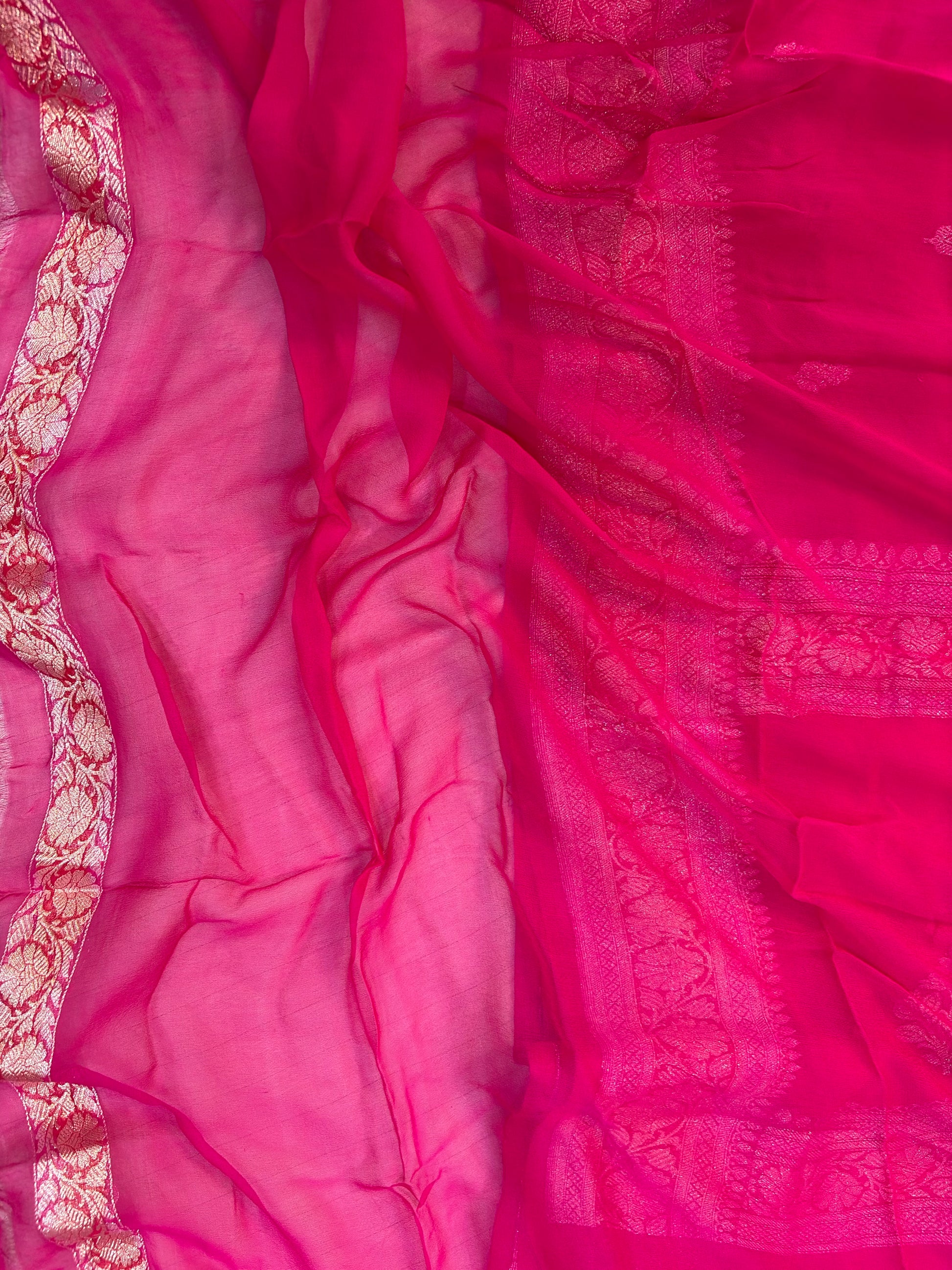 Pure khaddi chiffon saree in 3D Rani pink colour