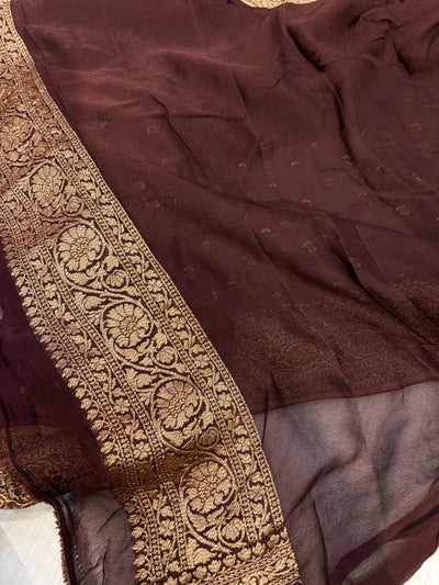 Pure georgette silk saree in Dark Brown colour