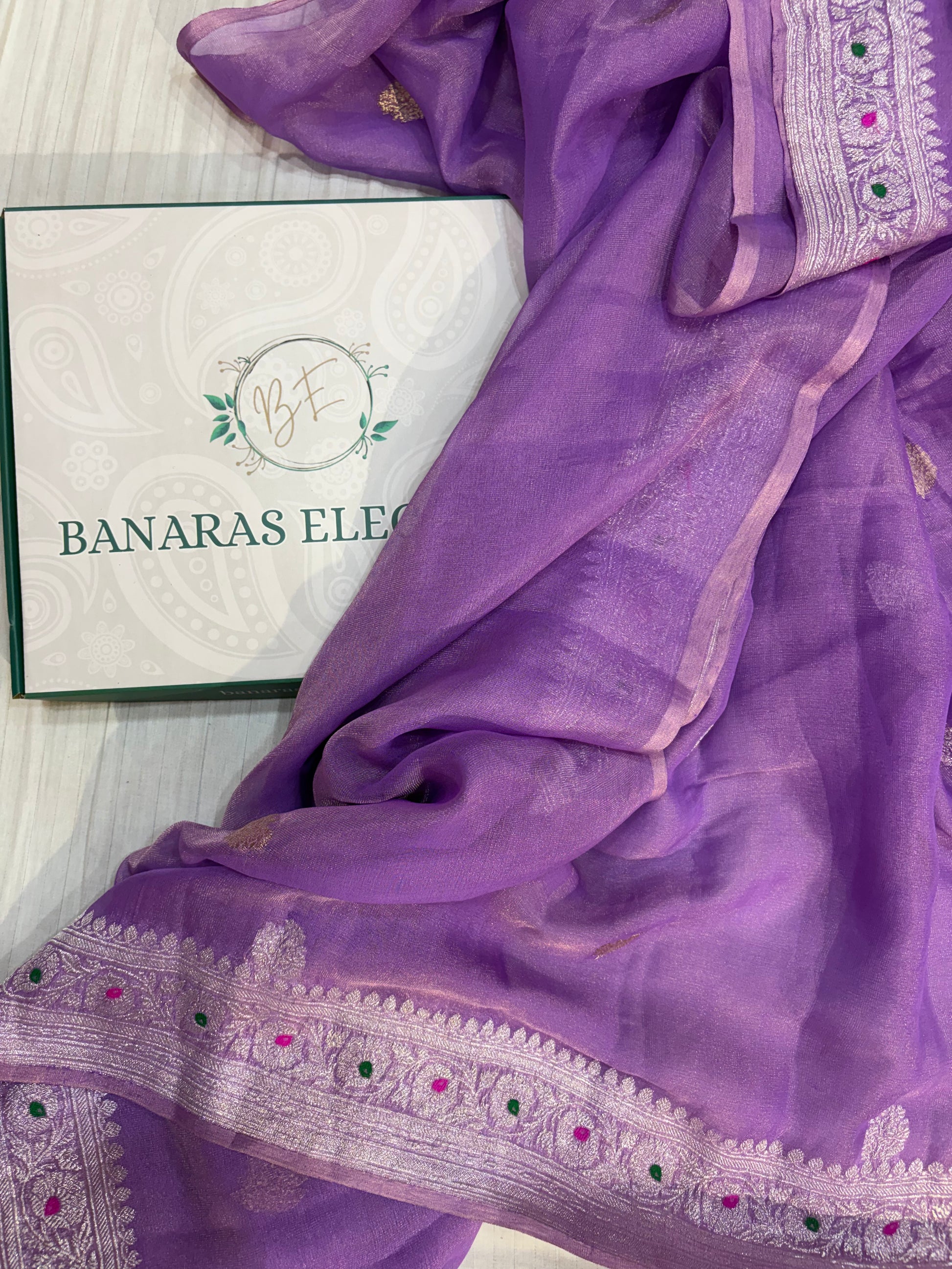 PURE KHADDI TISSUE SILK SAREE IN SMILEY PURPLE  COLOUR