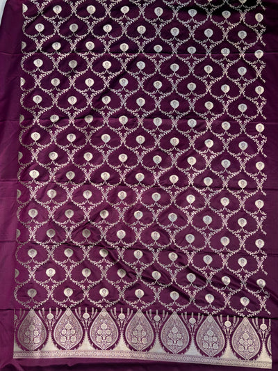 Beautiful Banarasi Mashru silk suit in dark purple colour
