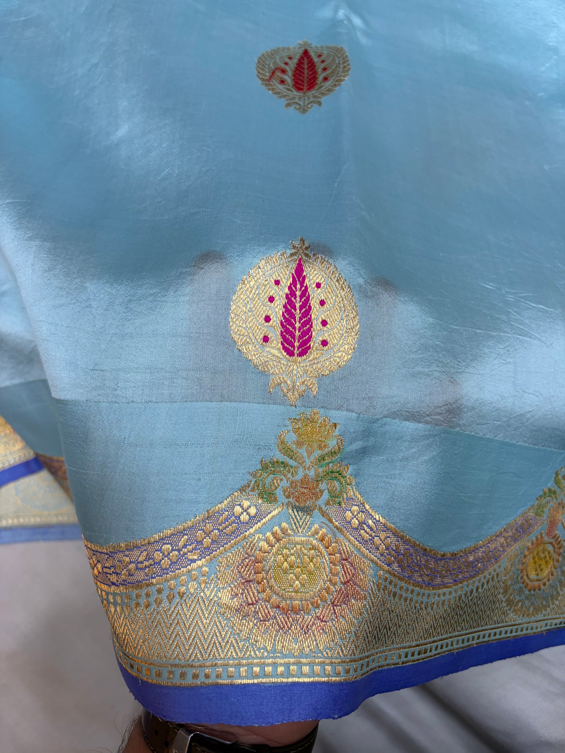 Pure raw mango saree in sky blue colour