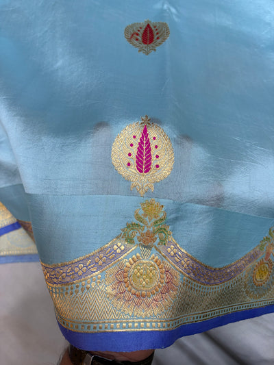 Pure raw mango saree in sky blue colour
