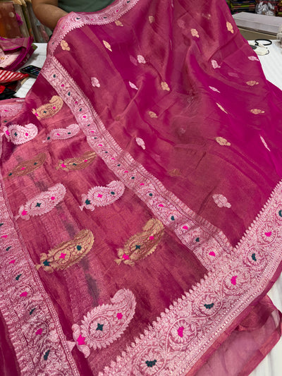 PURE KHADDI TISSUE SILK SAREE IN MEGENTA COLOUR