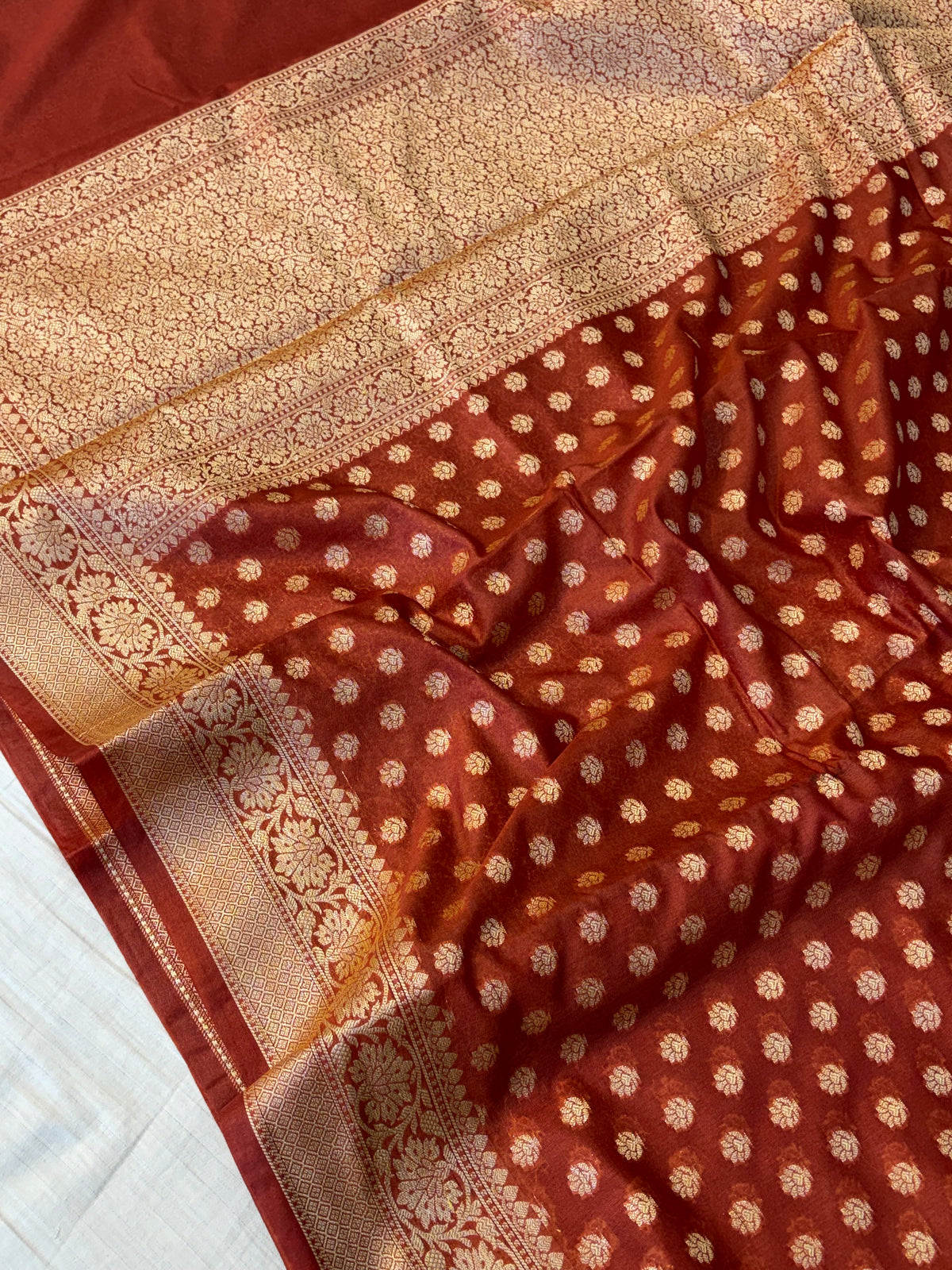 Banarasi georgette silk saree in rust colour