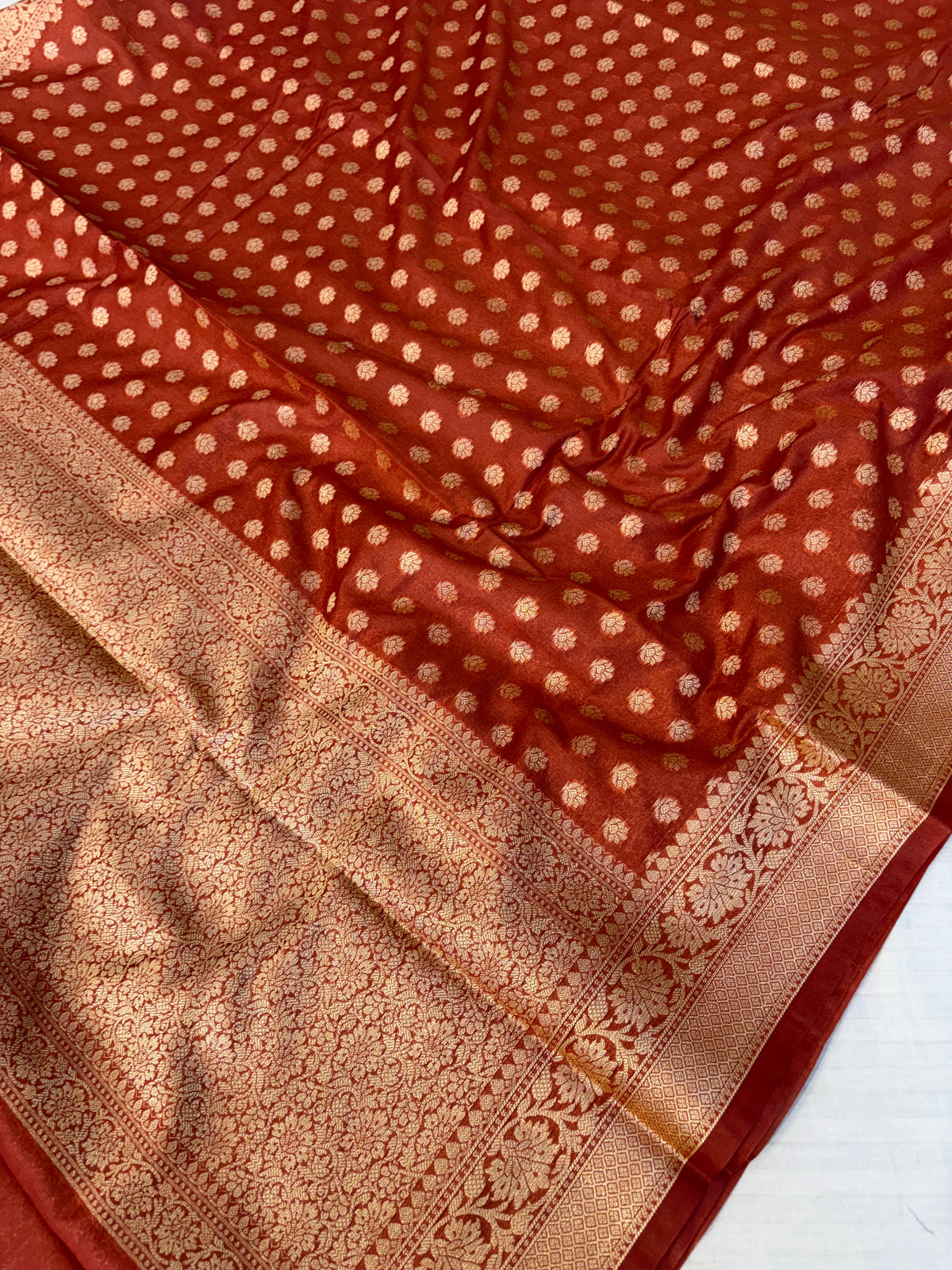 Banarasi georgette silk saree in rust colour
