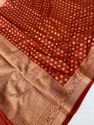 Banarasi georgette silk saree in rust colour