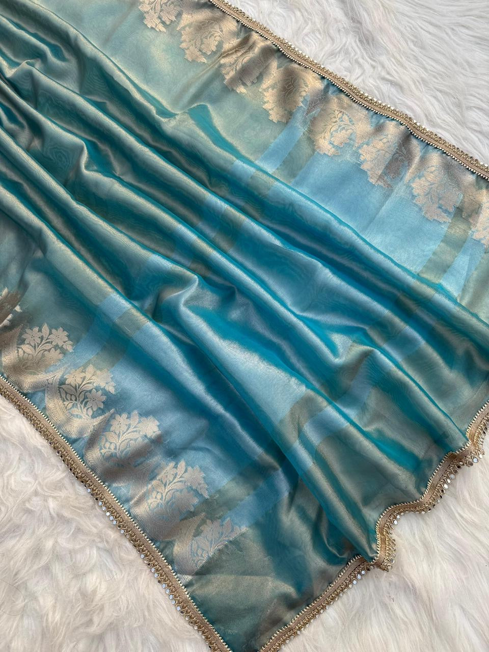 BANARASI SOFT TISSUE SILK SAREE WITH RICH GOLDEN ZARI WEAVING