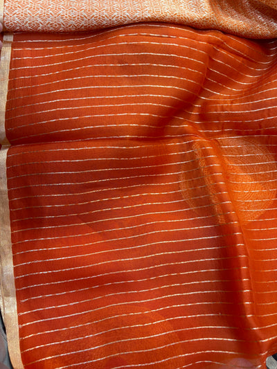 Pure handloom organza silk saree in Rust orange colour