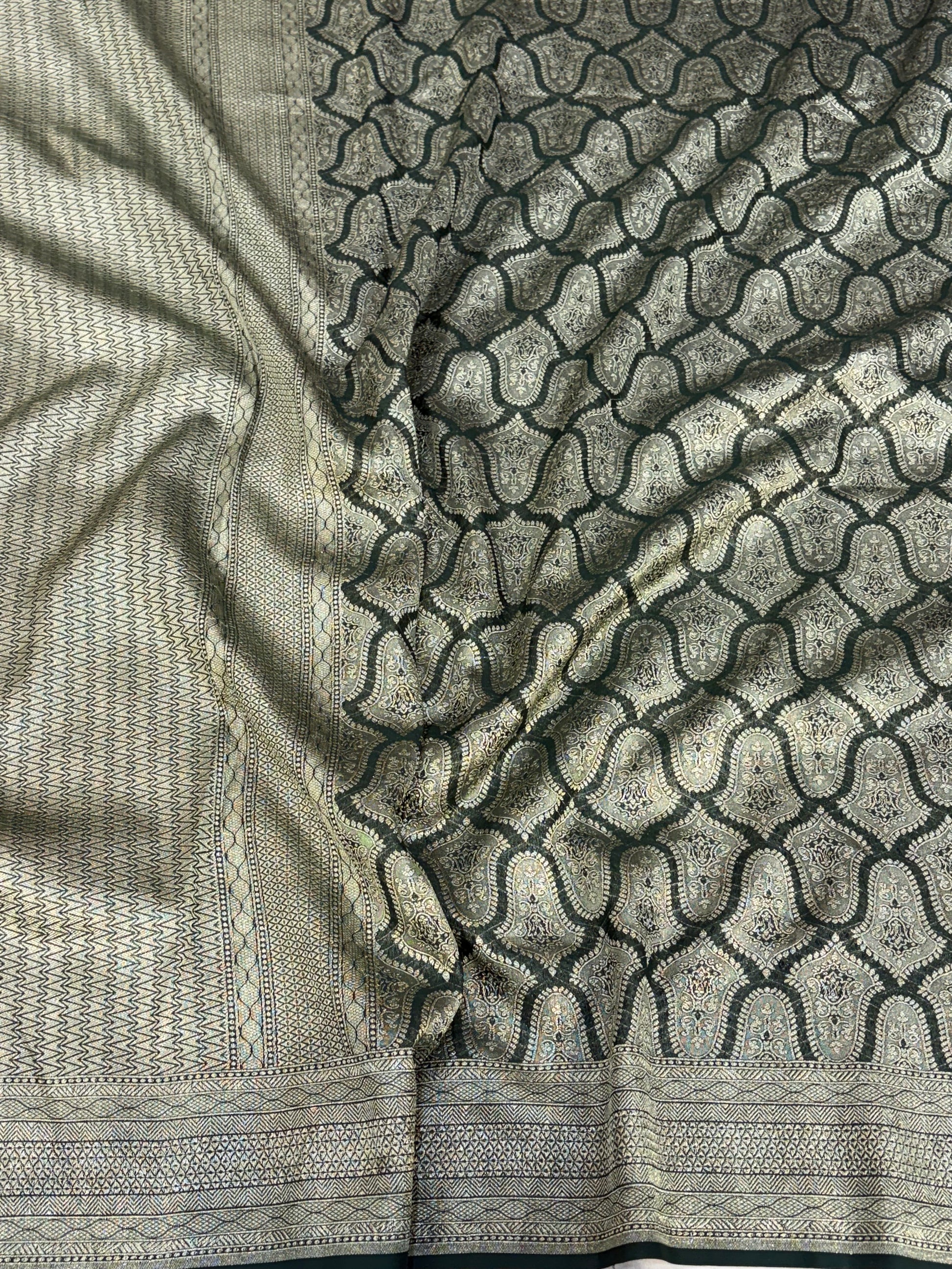 Premium Handcrafted Banarasi pure Georgette in bottle green colour