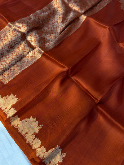 Pure handloom Kora silk saree in Rust orange colour