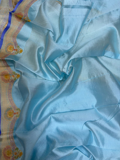 Pure raw mango saree in sky blue colour