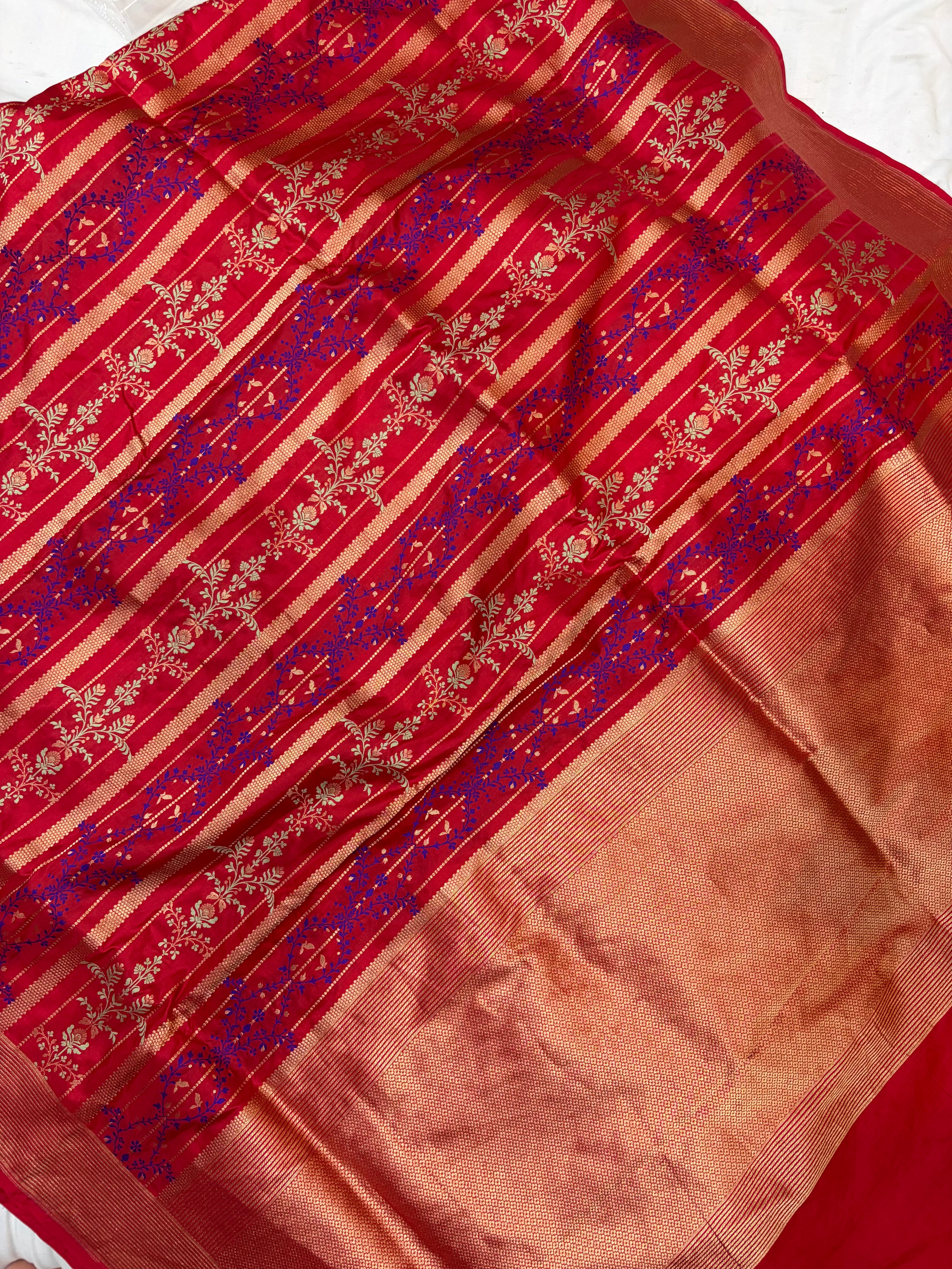 Pure brocade katan silk saree in red colour