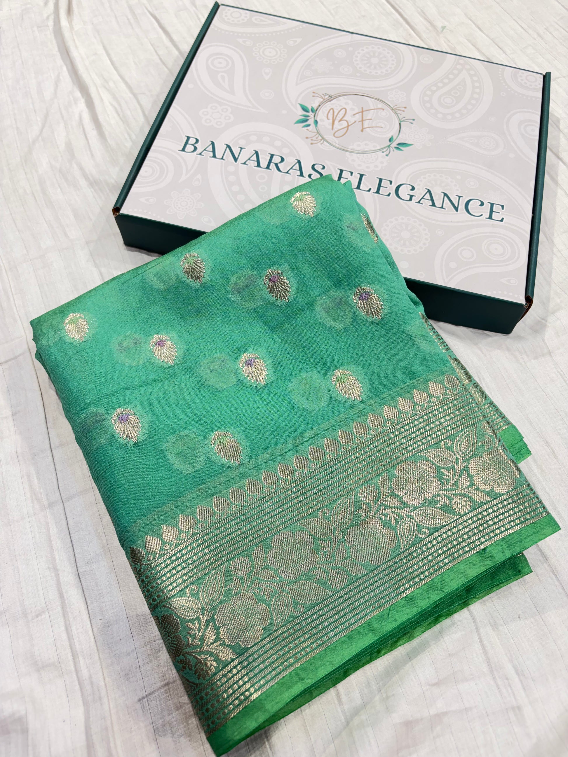 Banarasi semi georgette silk saree in green colour